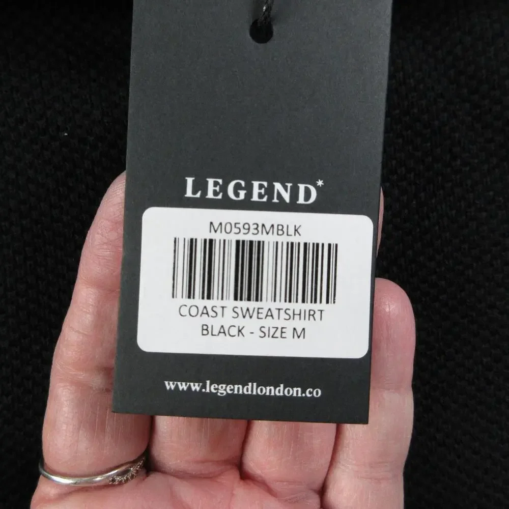 Legend Sweater Mens M Black Pullover Coast Sweatshirt Collarless Regular Fit NWT